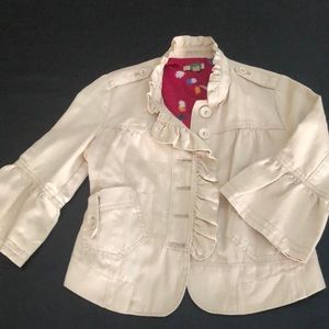 Anthropologie beige ruffled linen cotton jacket2